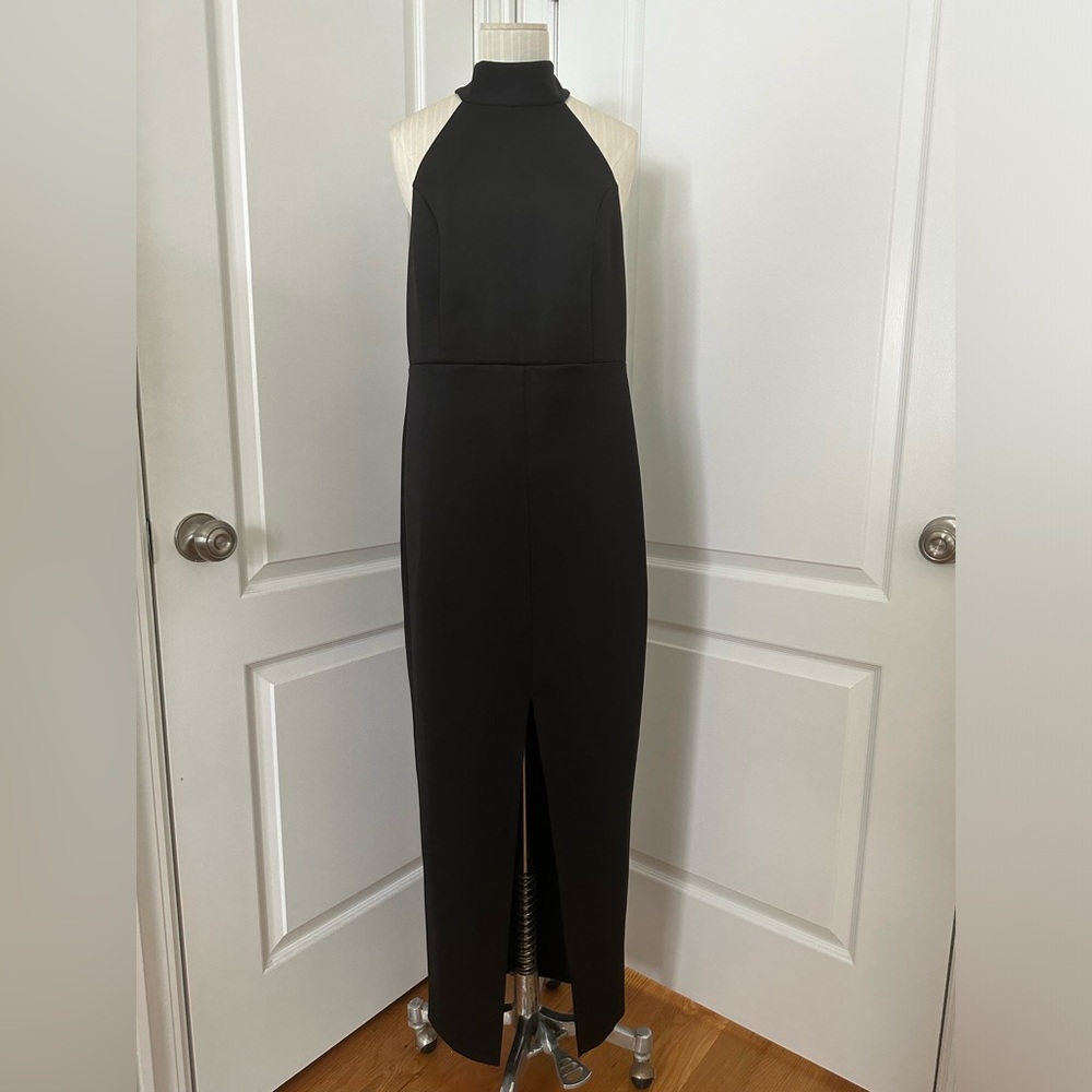 NWT ASOS high neck, low back scuba gown, size 10